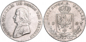Brandenburg/-Preußen. 
Friedrich Wilhelm III. 1797-1840. 1/3 Taler 1807 A. Old.&nbsp;107, J.&nbsp;28, AKS&nbsp;20. . 

winzige Sf, fast vz/ss