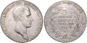 Brandenburg/-Preußen. 
Friedrich Wilhelm III. 1797-1840. 1/3 Taler 1809 A. Old.&nbsp;108, J.&nbsp;32, AKS&nbsp;21. . 

winzige Sf, ss/vz