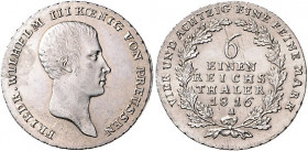 Brandenburg/-Preußen. 
Friedrich Wilhelm III. 1797-1840. 1/6 Taler 1816 A. Old.&nbsp;110, J.&nbsp;31, AKS&nbsp;24. . 

min. just., fast stempelfris...