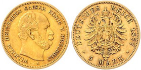 Preussen. 
Wilhelm I. 1871-1888. 5 Mark 1877 A. Jaeger&nbsp;244. . 

winz. Rdu, ss