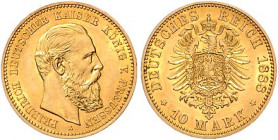 Preussen. 
Friedrich III. 1888. 10 Mark 1888 A. Jaeger&nbsp;247. . 

f. vz/vz