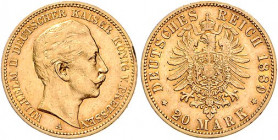 Preussen. 
Wilhelm II. 1888-1918. 20 Mark 1889 A. Jaeger&nbsp;250. . 

kleiner Rf., ss