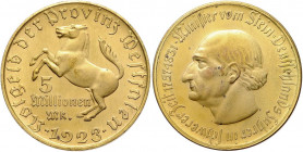 Provinz Westfalen. 
5 Millionen Mark 1923, Wert in drei Zeilen, Kupfer/Zink vergoldet, Jaeger N21. . 

winz. Flecken, vz
