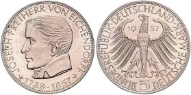 DM-Gedenkmünzen. 
5 DM 1957 J, Eichendorff. Jaeger&nbsp;391. . 

winz. Rdu, vz/f. stfr