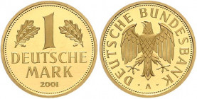 DM-Gedenkmünzen. 
1 DM 2001 A ("Abschieds-DM"), GOLD. in Orig.-Kapsel, mehrwertsteuerbefreit.. 

Stgl