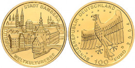 Euro-Gedenkmünzen. 
100 Euro 2004 D, GOLD, 15,55 g fein, Bamberg. mit Zert. im OE (min. Lagerspuren), mehrwertsteuerbefreit.. 

Stgl