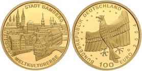 Euro-Gedenkmünzen. 
100 Euro 2004 G, GOLD, 15,55 g fein, Bamberg. mit Zert. im OE (min. Lagerspuren), mehrwertsteuerbefreit.. 

Stgl