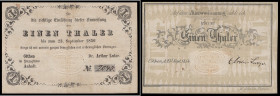 Altdeutsche Ausgaben. 
Anhalt-Köthen. 
Dr. Arthur Lutze. 1 Taler v. 23.9.1854, "Herrn Kitzing oder dessen Ordre" gedruckt. Pick/Rixen&nbsp;A&nbsp;54...