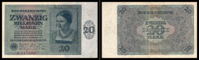 Weimarer Republik und Drittes Reich. 
20 Billionen Mark v. 5.2.1924, Serie A, Ro. DEU-168. . 

gebr