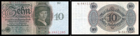 Weimarer Republik und Drittes Reich. 
10 Reichsmark v. 11.10.1924, KN 7stellig, U/ N, Ro. DEU-173a. . 

l. gebr-gebr