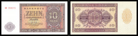 Geldscheine der DDR. 
Geldscheinserie 1955. 10 DM, Serienbuchstaben GR, diese Serienbuchstaben nicht bei Ro. verzeichnet!. zu Ro. DDR-12a. 

kfr