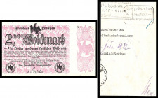 Deutsche Notgeldscheine. 
Preußen, Freistaat. 
1,05 und 2,10 Goldmark v. 31.10.1923, der erste Schein beschnitten, der zweite mit rückseit. Formular...