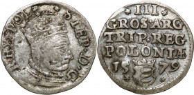Stephan Batory 
POLSKA/ POLAND/ POLEN/ LITHUANIA/ LITAUEN

Stefan Batory. Trojak - 3 grosze (Groschen) 1579, Olkusz RARITY R3 

Aw.: Głowa króla ...