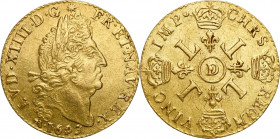 World coins 
WORLD COINS

France. Ludwik XIV(1643-1715). Louis d’or aux quatre L, 1693 Lyon 

Aw.: Głowa władcy w peruce i wieńcu laurowym, w pra...