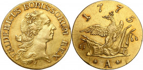 World coins 
WORLD COINS

Germany. Brandenburg - Prussia. Friedrich II (1740-1786) Friedrichs d'or 1775 A, Berlin 

Aw.: Popiersie w prawo, legen...