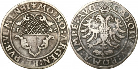 World coins 
WORLD COINS

Germany. Bayern (Bavaria). Ulm. 1/2 taler (1/2 thaler) 1546 - RARITY 

Aw.: Ozdobna tarcza miejska, po bokach przedziel...
