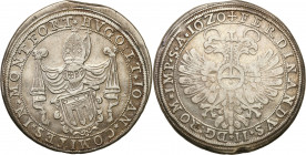 World coins 
WORLD COINS

Germany. Montfort. Hugo i Johann (1619-1625). Taler (thaler) 1620 

Aw.: Tarcza herbowa, powyżej mitra. Napis w otoku: ...