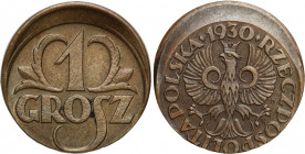 Poland II Republic - Circulation coins
POLSKA / POLAND / POLEN / POLOGNE / POLSKO

II RP. 1 Grosz (Groschen) 1930, THE Rarest YEAR, przesunięty ste...