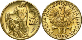 PROBE coins Poland after 1945
POLSKA / POLAND / POLEN / PATTERN / PROBE / PROBAIII RP. PROBE / SPECIMEN

PROBE brass 5 zloty 1959 Rybak mintage onl...
