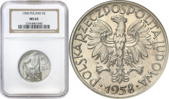 Polish collector coins after 1949
POLSKA / POLAND / POLEN / POLOGNE / POLSKO

PRL. 5 zloty 1958 Rybak, aluminium (wąska cyfra 8) NGC MS63 - RARE 
...