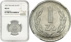 Polish collector coins after 1949
POLSKA / POLAND / POLEN / POLOGNE / POLSKO

PRL. 1 zloty 1957 aluminium NGC MS64 - The rarest circulating 1 zloty...