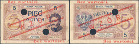 Banknotes
POLSKA / POLAND / POLEN / PAPER MONEY / BANKNOTE

5 zloty 1919 seria 13. A. - RARITY R6 

Czerwony, ukośny, obustronny nadruk WZÓR i po...