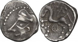 Celtic World. Central Gaul, Bituriges Cubi. AR Quinarius, c. 100/80-60 BC. Obv. Head left. Rev. Horse left; above, branch; below, annulet. Cf. De la T...