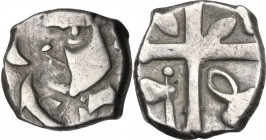 Celtic World. Southeast Gaul, Tectosages. AR Drachm, 121-52 BC. Obv. Head left; before, two dolphins. Rev. Cross; in the angles, symbols. LT 3132. AR....