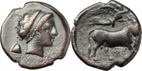 Greek Italy. Central and Southern Campania, Neapolis. AR Didrachm, c. 320-300 BC. Obv. Head of nymph right, wearing taenia, earring and necklace; behi...