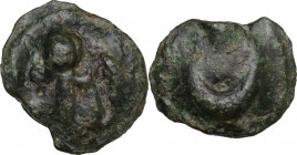 Greek Italy. Northern Apulia, Luceria. AE Cast Semuncia, reduced weight series, 217-212 BC. Obv. Thyrsos. Rev. Crescent. Vecchi ICC 350; HN Italy 677f...