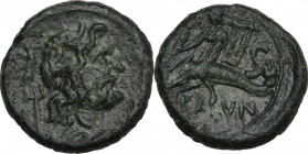 Greek Italy. Southern Apulia, Brundisium. AE Semis, semuncial standard, 300-250 BC. Obv. Laureate head of Neptune right; behind, Nike over trident. Re...