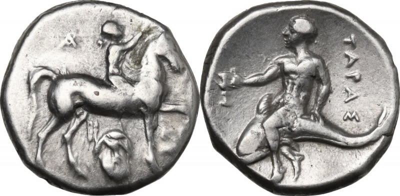 Greek Italy. Southern Apulia, Tarentum. AR Nomos, c. 272-240 BC. Obv. Nude youth...