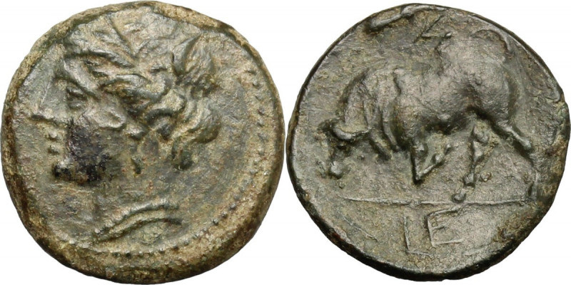 Greek Italy. Southern Lucania, Thurium. AE 17mm, 3rd century BC. Obv. Head of De...