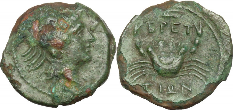 Greek Italy. Bruttium, The Brettii. AE Quarter, 211-208 BC. Obv. Head of sea-god...