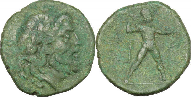 Greek Italy. Bruttium, Petelia. AE Quadrans 200-90 BC. Obv. Head of Zeus right, ...