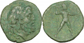 Greek Italy. Bruttium, Petelia. AE Quadrans 200-90 BC. Obv. Head of Zeus right, laureate. Rev. Zeus striding right, hurling thunderbolt. HN Italy 2461...