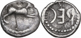 Greek Italy. Bruttium, Rhegion. Anaxilas Tyrant (c. 494/3-462/1 BC). AR Litra. Obv. Hare leaping right. Rev. REC, retrograde. HN Italy 2475. AR. 0.66 ...
