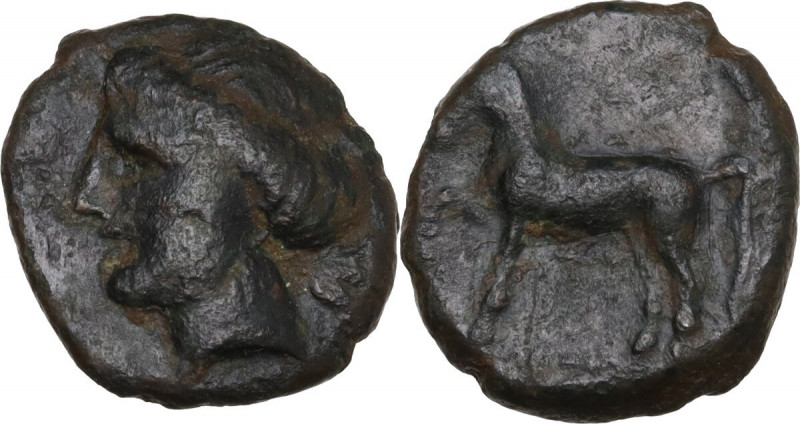 Sicily. Eryx. AE 14 mm, 400-340 BC. Obv. Female head left. Rev. Horse standing l...
