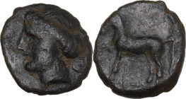 Sicily. Eryx. AE 14 mm, 400-340 BC. Obv. Female head left. Rev. Horse standing left, raising right foreleg. CNS I 19. AE. 2.48 g. 14.00 mm. Good VF/VF...