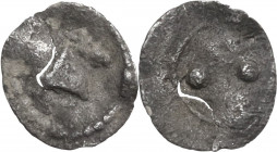 Sicily. Gela. AR Dionkion, 480-470 BC. Obv. Head of horse right. Rev. Two pellets. Jenkins, Gela Group 2, 199-202. AR. 0.05 g. 6.00 mm. R. Rare denomi...