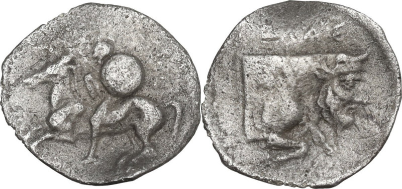 Sicily. Gela. AR Litra, 430-425 BC. Obv. Horseman left, holding spear and shield...