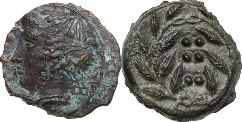 Sicily. Himera. AE Hemilitron, c. 415-409 BC. Obv. IM-[E] Head of nymph left; si...