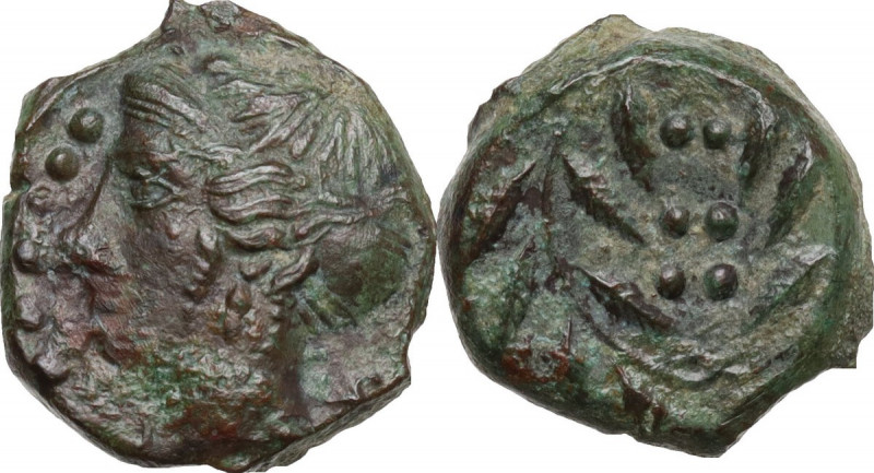 Sicily. Himera. AE Hemilitron, c. 415-409 BC. Obv. [IM-E] Head of nymph left; si...