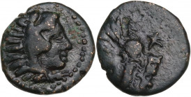 Sicily. Himera (as Thermai Himerenses). AE 14 mm, 407-406 BC. Obv. Head of Herakles right, wearing lion's skin. Rev. Head of Hera right, wearing steph...