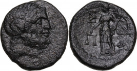 Sicily. Katane. AE 22mm, c. 200-50 BC. Obv. Head of Zeus Ammon right. Rev. Aequitas standing left, holding cornucopia and scales. SNG Cop. 203-4; CNS ...