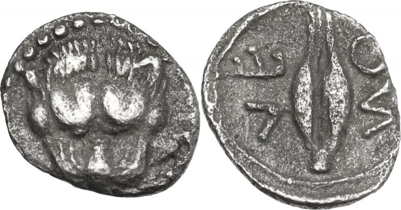Sicily. Leontini. AR Litra. 460-450 BC. Obv. Lion's head facing. Rev. Grain of b...