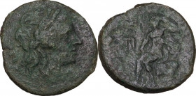 Sicily. Messana. The Mamertinoi. AE Pentonkion or Pentachalkon, c. 211-208 BC. Obv. Laureate head of Apollo right; kithara to left. Rev. Warrior seate...