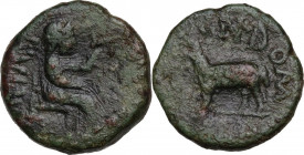 Sicily. Panormos, under Roman rule. Time of Tiberius (14-37). AE 17mm, c. 15-16. Obv. Female figure (Livia?) seated right, holding patera and sceptre....