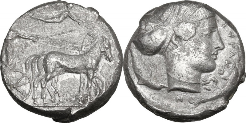 Sicily. Syracuse. Second Democracy (466-405 BC). AR Tetradrachm. Obv. Charioteer...