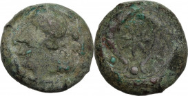 Sicily. Syracuse. Dionysios I (405-367 BC). AE Drachm. Obv. Helmeted head of Athena left; behind, pellet. Rev. Two dolphins upright; between, star; pe...
